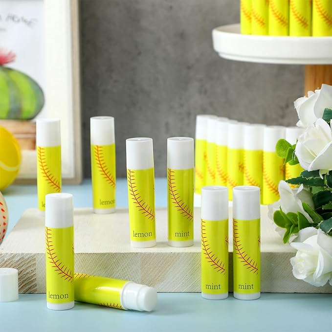 24 Pcs Softball Lip Balm Softball Team Gifts Softball Party Favors Softball Lip Balm Gift for Softball Team Softball Party Guest Supplies