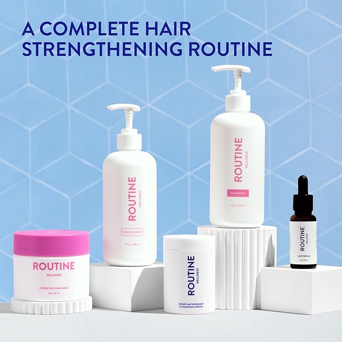 Routine Wellness Shampoo and Conditioner Set and Hair Serum for Thinning Hair - DHT Blocker Women & Men - Color Safe Shampoo for Hair Loss & Hair Growth - Unscented Set + Serum