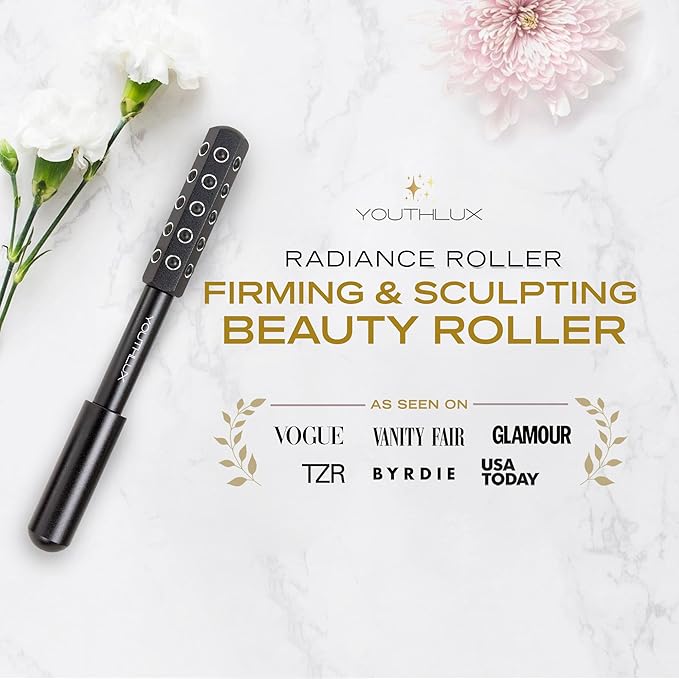Radiance Roller – Germanium Stone Facial Massage Tool for Lifting, Sculpting, De-Puffing, Glow Boost, Energizing & Cooling Effect (Black)