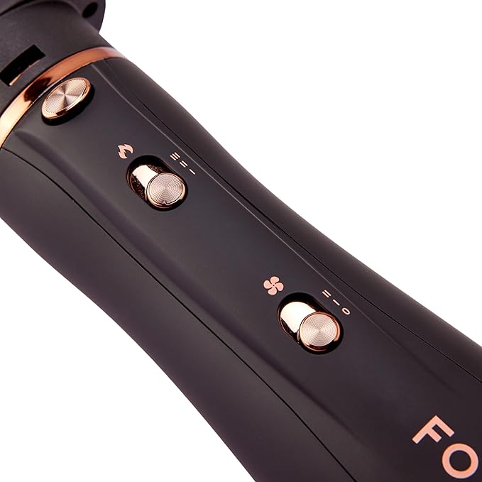 FoxyBae 3-in-1 Ceramic Interchangeable Hair Tools - Blowout Dryer - 3 Detachable Heads: 2.4" Blowout Brush, 1.5" Hot Round Brush & Drying Cylinder Hair Dryer Brush & Hair Styling Set [Black Rose-Gold]