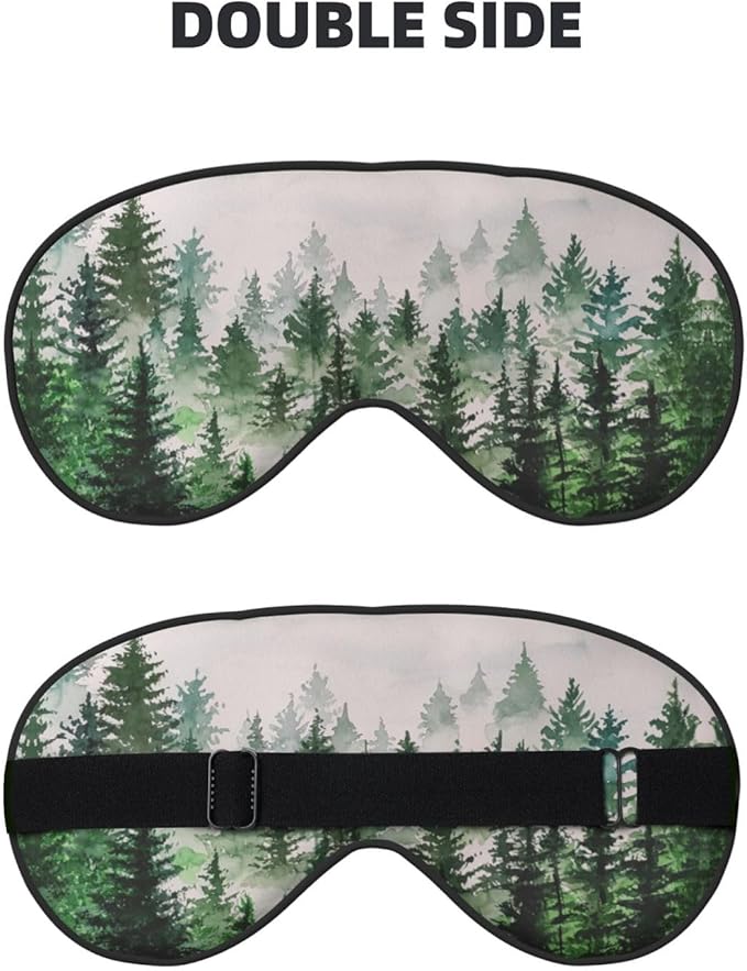 Sleep Eye Mask Watercolor Foggy Forest Sleep Mask for Women Men Comfortable Eye Mask with Adjustable Strap Soft Eye Cover Blindfold for Travel Yoga Nap Shift Work