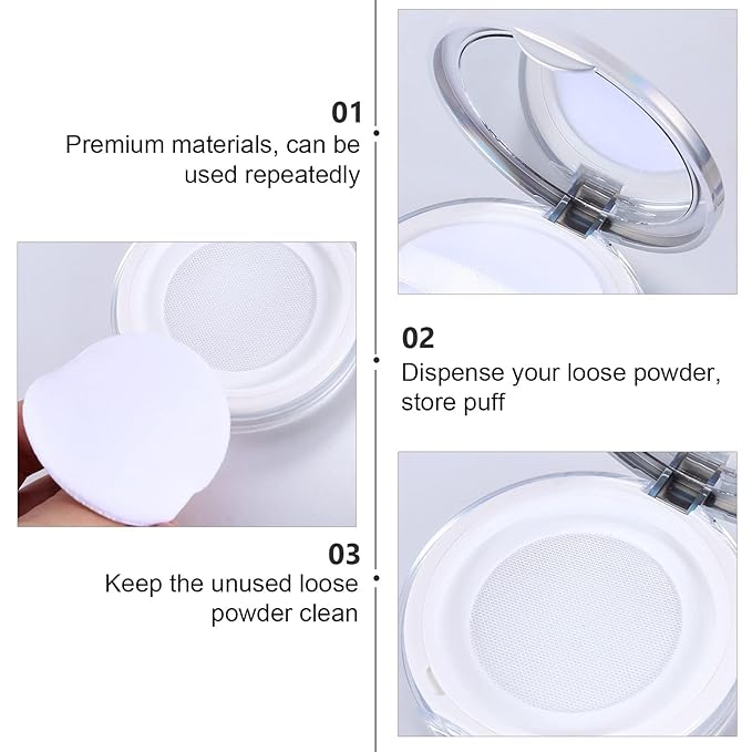 Artibetter Empty Reusable Powder Box 2pcs Loose Powder Containers with Elasticated Net Sifter, Mirror and Puff 5g Loose Powder Compact Case Air Cushion Case for DIY Makeup and Travel ( ) Travel Powder