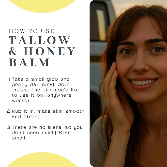 Vanman’s - Tiny Tallow and Honey Balm - Pocket-Size Face Moisturizer with Honey and Grass-Fed/Finished Beef Tallow - Grass-Fed/Finished Beef Balm with Vitamins A, K, D, E, and Essential Oils - 0.25 oz