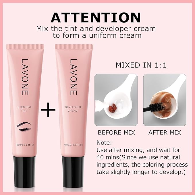 Eyebrow Color Kit with Brow Color & Eyebrow Pencil, 2-in-1 Natural Effects Eyebrow Makeup Set, Easy & Safe to Use 10ml - Black Brown