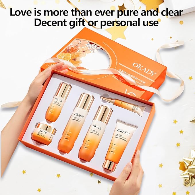 O'KADY Skincare Sets & Vitamin C ,Face Care Set for Women,Day & Night Skincare Gift with Cleanser, Toner, Serum, Eye Cream, Moisturizing Cream,Night Cream for Women Teen Girls Birthday(6 Pcs)