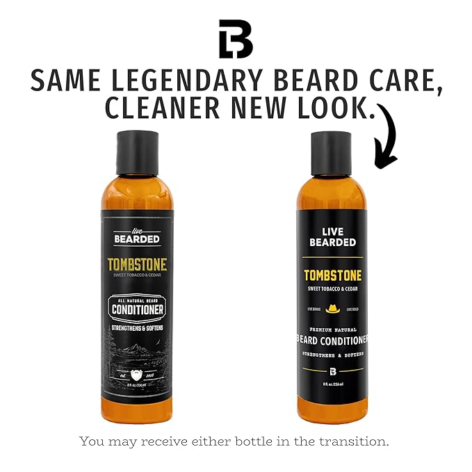 Live Bearded Beard Conditioner, 8 fl oz - Strengthens and Softens Facial Hair - Made in the USA - All-Natural Ingredients with Biotin, Caffeine | Tombstone Scent - Sweet Tobacco, Cedar