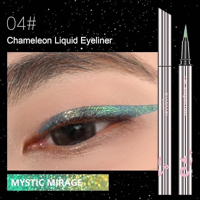 CHARMACY Chameleon Liquid Eyeliner, Liquid Glitter Eyeliner, Highly Pigmented, Metallic MultiColor Shifting waterproof Eyeliner, Ultra-Fine Tip, Longwearing, Smudge-proof (A04 Ocean Glint)