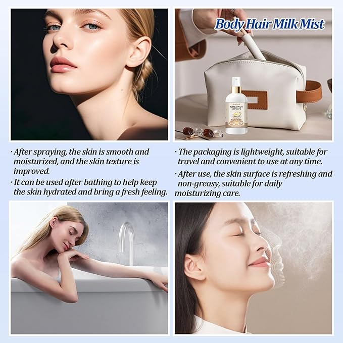 Body Hair Milk Mist, Hydrating And Moisturizing Spray, Long-Lasting Fragrance, Natural Hydrating And Moisturizing Body Mist(Coconut)