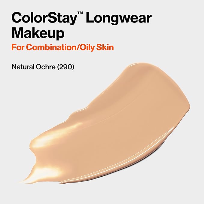 Revlon Liquid Foundation, ColorStay Face Makeup for Combination & Oily Skin, SPF 15, Medium-Full Coverage with Matte Finish, Natural Ochre (175), 1.0 oz