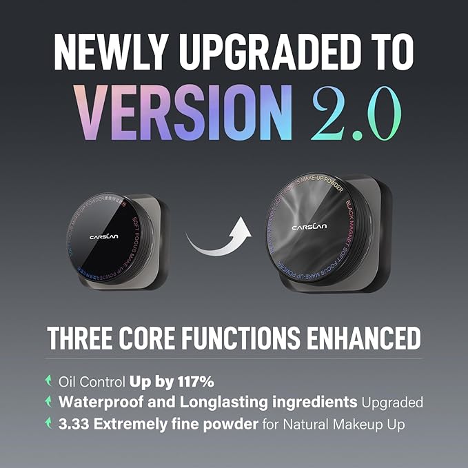 CARSLAN 2.0 Black Magnet Soft Focus Make Up Powder, Waterproof Loose Setting Powder, 24H Longlasting, Oil Control, Talc-Free Face Powder, Cool Version, 05 Light Purple For Dry&Com Skin, 0.28Oz