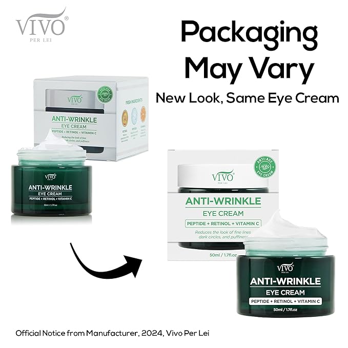 Vivo Per Lei Vitamin C Eye Cream - Retinol Eye Cream for Wrinkles - Moisturizing Eye Cream for Puffiness and Bags Under Eyes - Anti Aging Eye Cream with Peptides - 1.7 Fl. Oz.