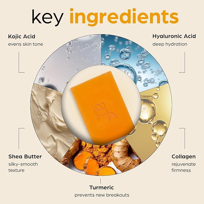 Kojic Acid Soap + African Net Sponge (2 pack X 142g Turmeric bars) Dark spot remover & Scars - Original Japanese Complex Vitamin C, Hyaluronic Acid, retinol, shea butter (Citrus)