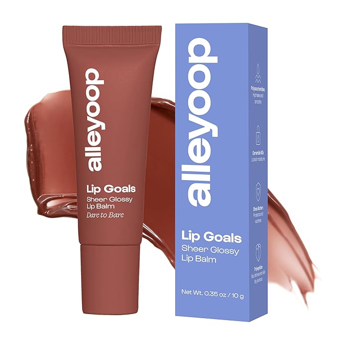 Alleyoop Glossy Lip Balm - Lip Goals, Dare to Bare (Sheer Rosy Brown) - Hydrating & Moisturizing Lip Care for Cracked Lips - Natural Plumping Lip Moisturizer That Smooths, Soothes, & Protects - Vegan