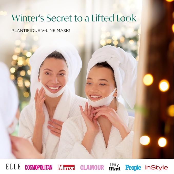 PLANTIFIQUE V-Line Collagen Mask for face 20 PCS | Chin Strap for Women & Men | V Line Lifting Mask with Collagen and Hyaluronic Acid V Shape Face Tape Chin | Skin Firming