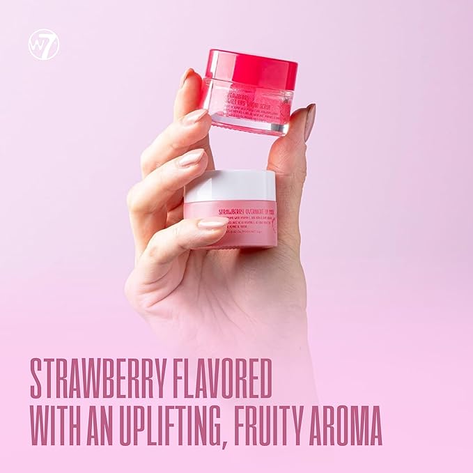 W7 Sweet Dreams Lip Scrub & Overnight Lip Mask Duo - 2Pcs Set - Strawberry Flavour - Exfoliate, Condition, Soothe & Hydrate