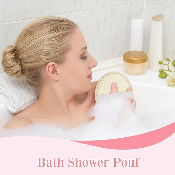 Boao Bath Shower Pouf Sponge Mesh Pouf Shower Ball Exfoliating Body Sponge Pad Scrubber Glove with Flower Bath Ball(3 Pcs,Beige,Dark Pink Purple)