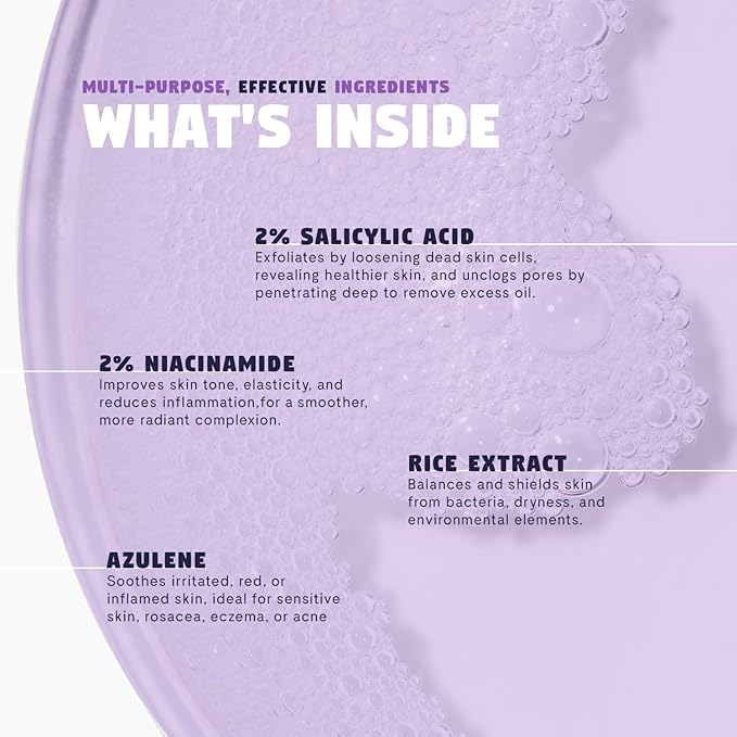 Violet Aura - Refreshing Glow Rice Toner for Radiant, Smooth Skin – Vegan Toner with 73% Korean Rice Milk, 2% Salicylic Acid & Niacinamide to Gently Clear Pores, Brighten & Moisturize, 3.38 fl. oz.