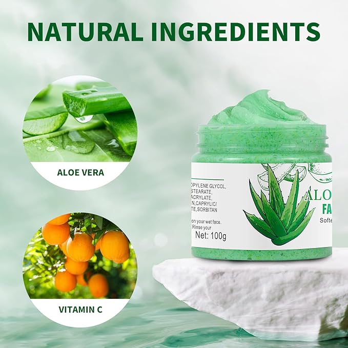 Aloe Vera Facial Scrub & Cleanser - Exfoliating Face Wash for Blackheads & Acne