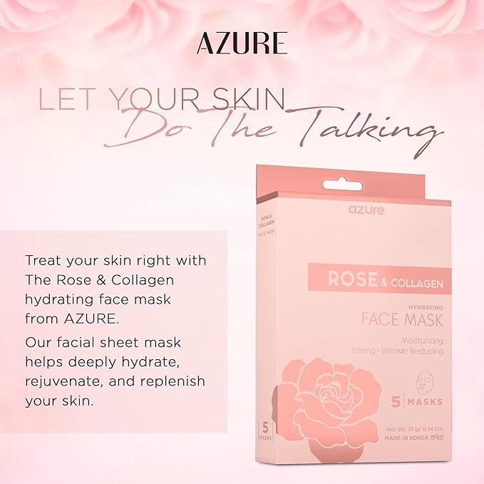 Azure Cosmetics Skin Treatment Mask - Deeply Hydrates, Tightens and Smooths Dry Skin, Softens Wrinkles and Fine Lines, Radiant and Glowing Skin