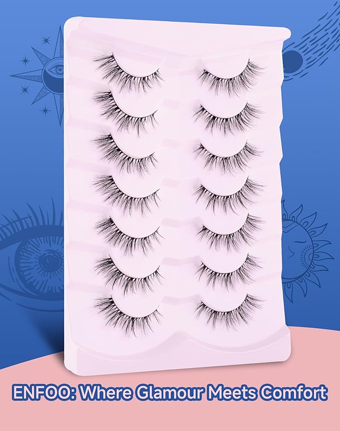 Natural Cat Eye Lashes Strip False Eyelashes Natural Look Flared Manga Spiky Eyelash 7 Pairs 13MM D293