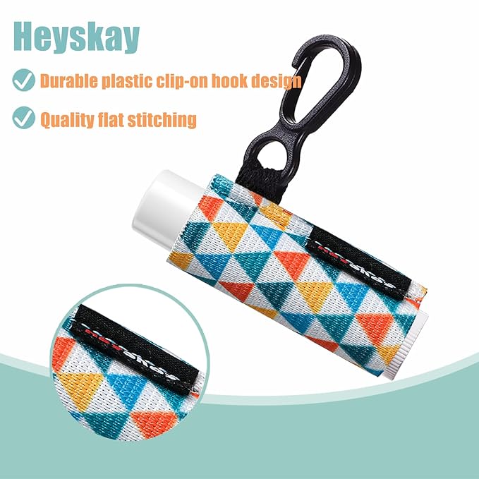 3PCS Lip Balm Holder Sleeves Chapstick Holder Keychain Lip Gloss Holder Keychain Elastic Sleeves (Black/light blue strip/dark blue strip)