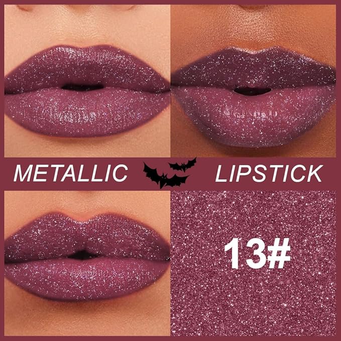 Kaely Glitter Metallic Lipstick, Shimmer Metallic Lipsticks for Women, High Pigmented Lip Color Long Lasting Waterproof Smudge Proof 24 Hour, Halloween Makeup, Vegan & Cruelty-Free, 13