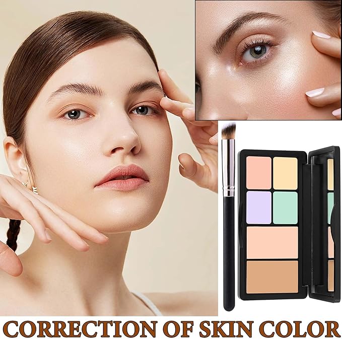 6 Colors Correcting Concealer Contour Palette,Concealer Cream Contour Makeup Palette,Contouring Foundation Highlighting Makeup Kit with Brush（01#）