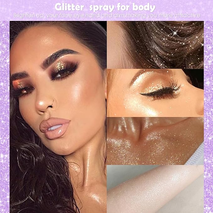 Yosca Highlighter Powder Spray, 20ML Cosmetic Grade Shimmer Powder Glitter Spray Sparkle Highlighter Makeup Festival Concert Accessorise for Rave Clothes Hair Face Nail Art - Bronze Enamel