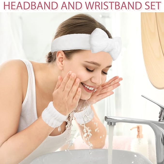 Fmeida Skincare Headband and Face Washing Wristband Set Spa hair band for Makeup, Shower -Yellow,3 Pack
