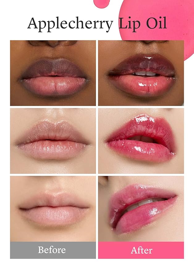 NOONI Korean Vegan Lip Oil - Applefig, 0.12 Fl Oz + Korean Lip Oil - Applecherry, 0.12 Fl Oz Bundle