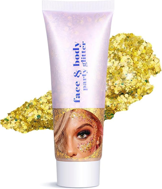 Body Glitter Gel - Halloween Costumes for Women, Sparkly Chunky Glitter Hair for Kids, Halloween Christmas Singer Concert Festival Rave Accessories (Gold Body Glitter)