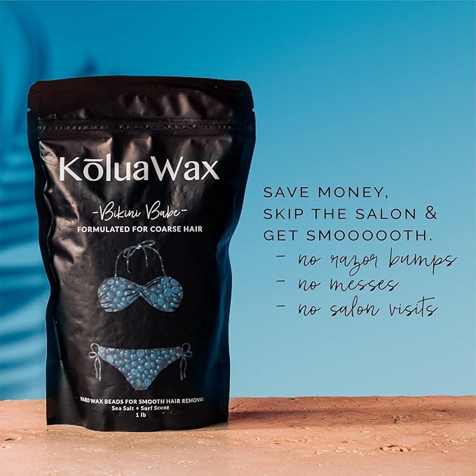 KoluaWax Hard Wax Beads for Hair Removal – Coarse Hair Formula – Face, Brazilian, Underarms, Back Chest, Bikini Waxing – Sea Salt & Surf, 1lb Refill for Wax Warmers & 10 Large Applicator Sticks 2 Pack