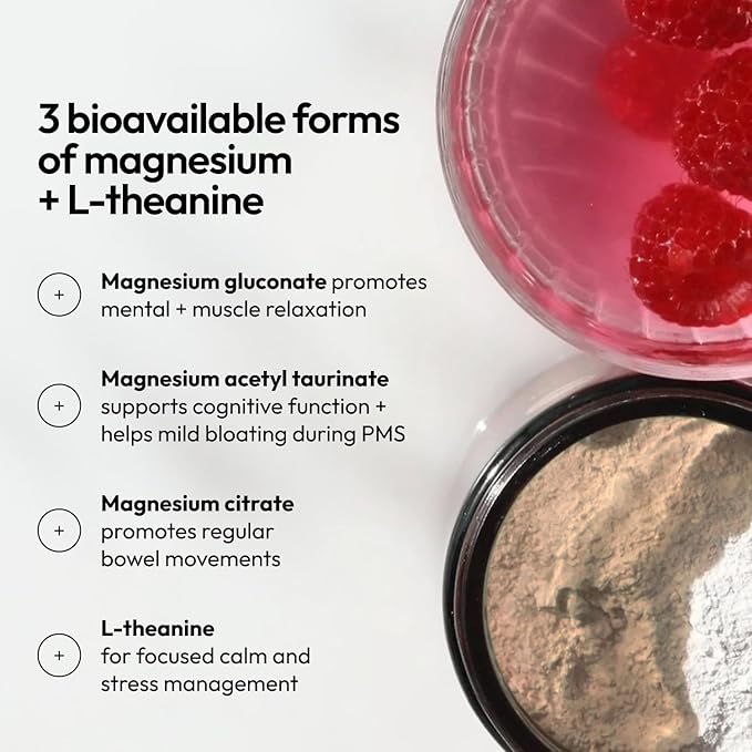 Moon Juice Magnesi-Om Magnesium Powder Supplement - Chelated Magnesium Complex + L-Theanine Blend for Rest, Relaxation & Regularity - Vegan, Non-GMO & No Sugar, Berry, 4 oz, 30 Sevings