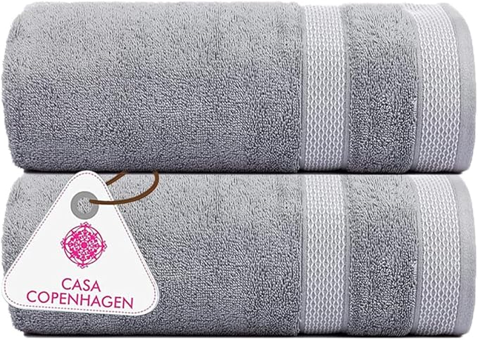 CASA COPENHAGEN Solitaire Towel, 2 Piece Bath Sheet Towel Set- Grey Violet, 600 GSM Designed in Denmark Made of Soft Egyptian Cotton for Bathroom, Kitchen & Shower