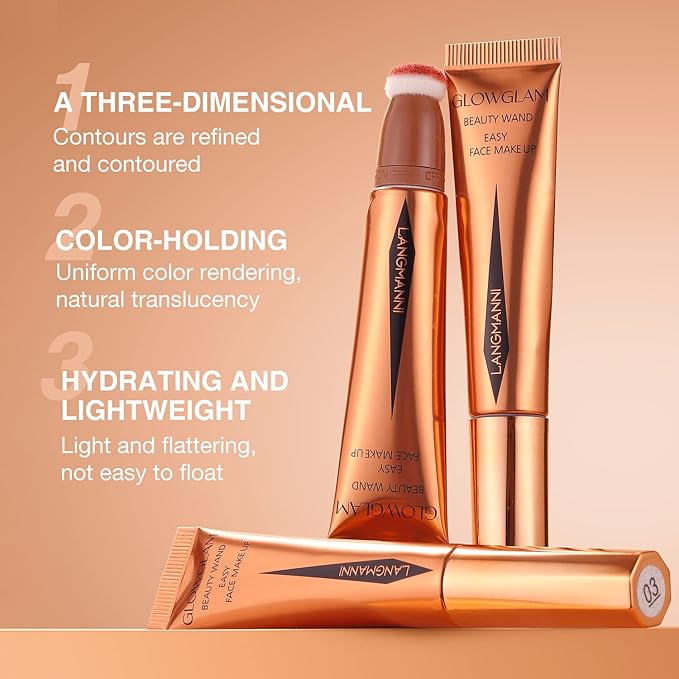 LANGMANNI Liquid Contour Beauty Wand, Face Concealer Contouring,Highlighter,Blusher Stick with Big Cushion Applicator.Cream Contour Stick For Finish Face Contour Makeup. (#02+#04+#06)