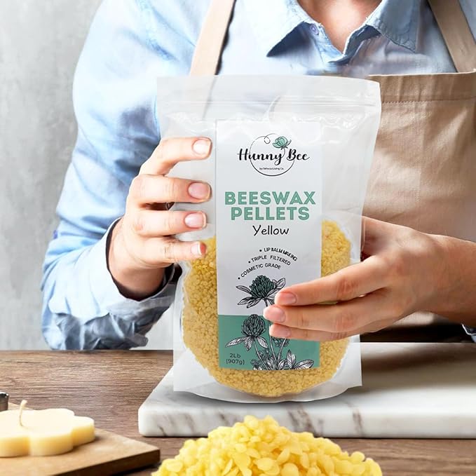 HUNNYBEE Beeswax Pellets 3LB, 100% Pure Bees Wax for DIY Candles, Skin, Body Cream, Face, and Hair Care, Lotions Deodorant, Lip Balm and Soap Making (Yellow, 3 lbs)