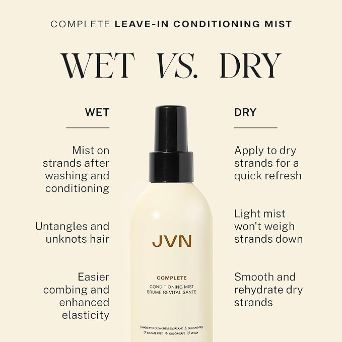 JVN Complete Leave-In Conditioning Mist, Frizz-Free Hydration Spray, UV Protection, Vegan Formula, Sulfate-Free, 5 Fluid Ounces
