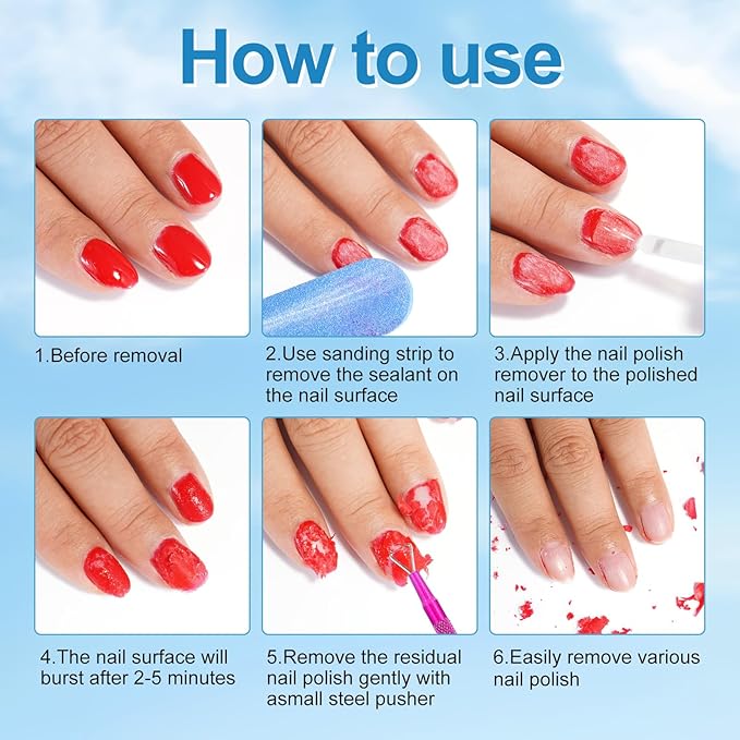 Gel Nail Polish Remover, (2PCS) Gel Polish Remover for Nails, Quickily and Easily Removes Gel Polish in 3-5 Minutes, No Need for Foil, Soaking or Wrapping (with Cuticle Pusher and Nail Scraper)