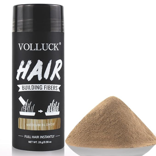 VOLLUCK Hair Fibers for Thinning Hair, Instant Coverage Hair Building Fibers for Women and men, Natural Hair Powder for Conceal Hair Loss 28 g (Medium Blonde)