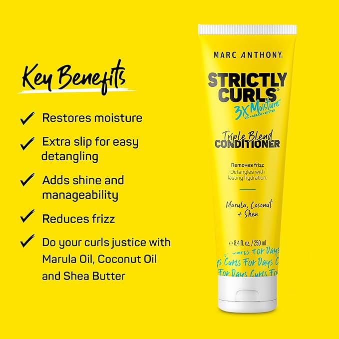 Marc Anthony Curly Hair Conditioner, Strictly Curls - 3x Moisture For Curl Defining & Enhancing - Shea Butter, Marula Oil, Aloe Vera & Coconut Cream - Sulfate Free & Color Safe For Dry Damaged Hair