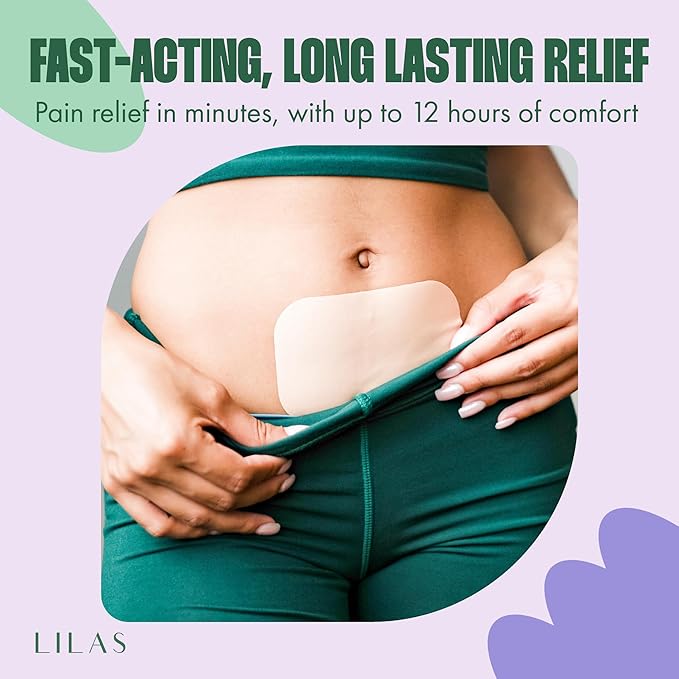 LILAS Period Cramps Pain Relief Patch, 5 Pack | Instant Relief for Menstrual Cramp, PMS, Endometriosis & PCOS | 12-Hour Comfort | Natural & Vegan Topical Patches | Trusted Formula & Upgraded Design