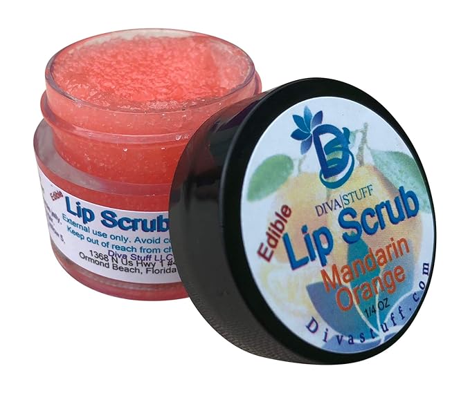 Diva Stuff Ultra Hydrating Lip Scrub for Soft Lips, Gentle Exfoliation, Moisturizer & Conditioner, Mandarine Orange – ¼ oz (Made in the USA)