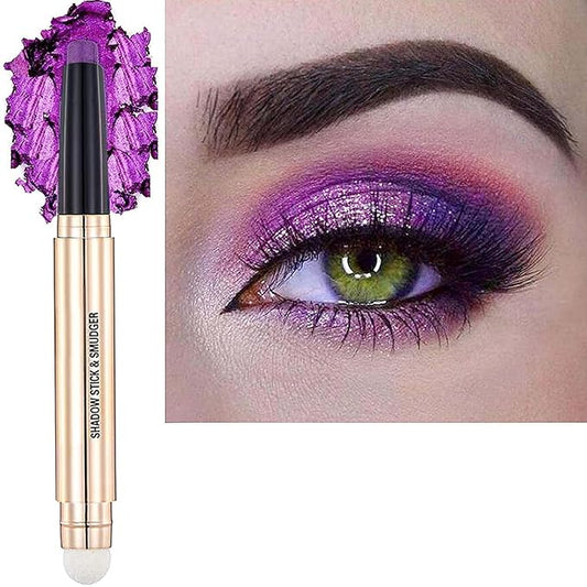 Purple Eyeshadow Stick And Sponge Makeup Brush Cream Shimmer Smooth Shadow Pencil Eyeliner Long Lasting Waterproof Eye Shadow Highlighter Stick Hypoallergenic Multi-Dimensional Eyes Look ( # 08)