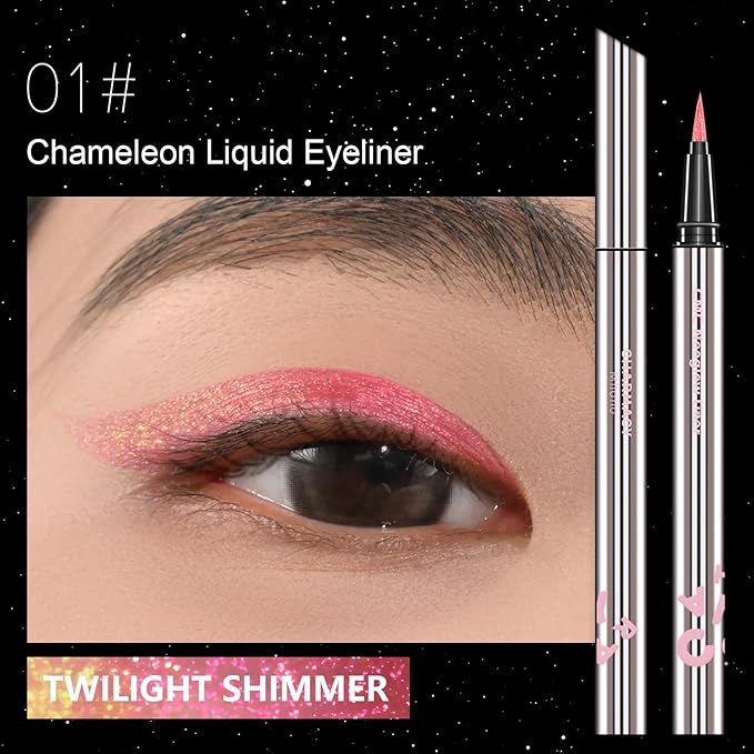 CHARMACY Chameleon Liquid Eyeliner, Liquid Glitter Eyeliner, Highly Pigmented, Metallic MultiColor Shifting waterproof Eyeliner, Ultra-Fine Tip, Longwearing, Smudge-proof (A01 Blush Aurora)