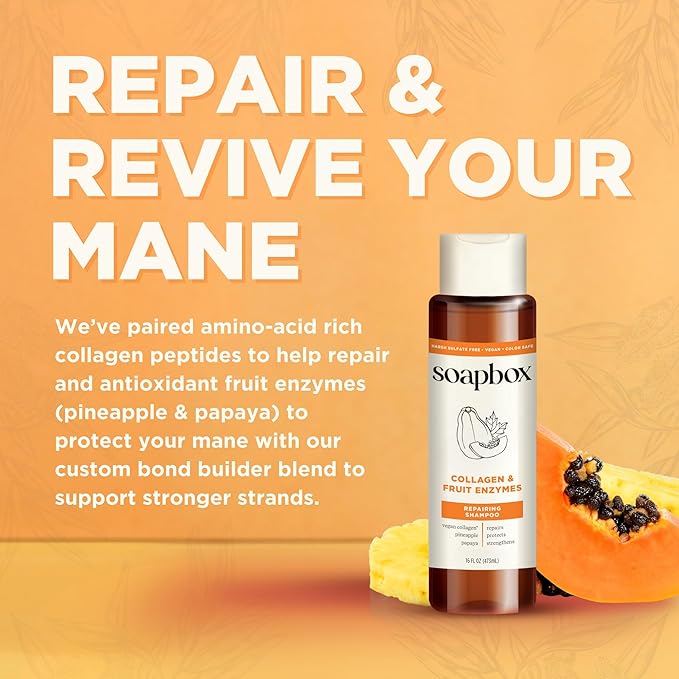 Soapbox Collagen Shampoo & Conditioner, For Dry, Fine or Thin Hair, Strengthening with Collagen & Peptides for Fuller Looking Hair, 16oz Each (Pack of 2)