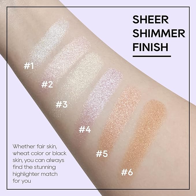 Baked Highlighter Powder Palette, Makeup Highlighter Powder Palette Sheer Shimmering Finish Face Highlighters Makeup Iluminadores de Maquillaje #06 Bronze Glow