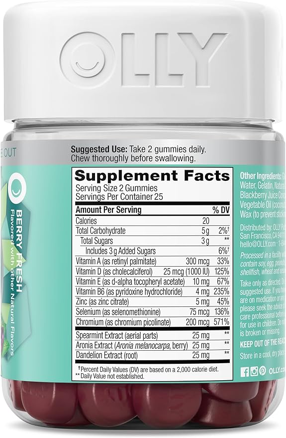 OLLY Flawless Complexion Gummy, Clear and Healthy Skin Support, Vitamins E, A, Zinc, Chewable Supplement, Berry - 50 Count (Pack of 1)