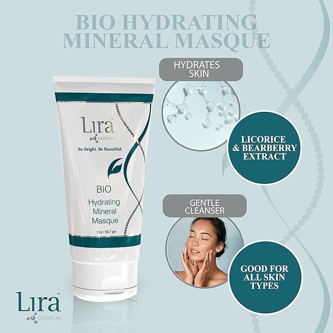 Lira Clinical BIO Hydrating Mineral Masque - Intense Nourishing Mineral Facial Mask with Hyaluronic Acid, Vitamin C & Green Tea - Anti-acne, Anti-Aging For All Skin Types - 2 fl oz