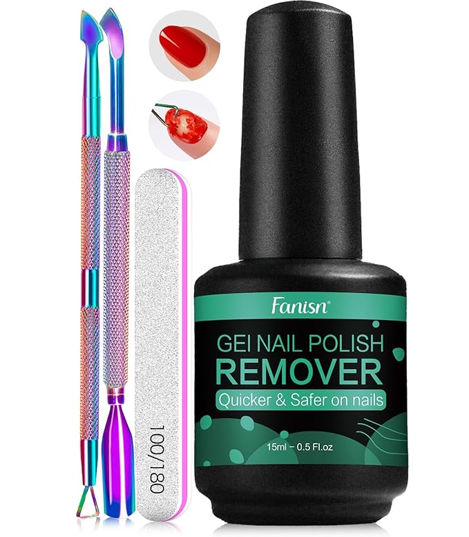 Gel Nail Polish Remover with Tools, 15ml (0.5 fl oz) - Acetone-Free, Quick Removal in 2-5 min, No Foil Soaking Needed, Safe for Natural Nails，Home DIY Use