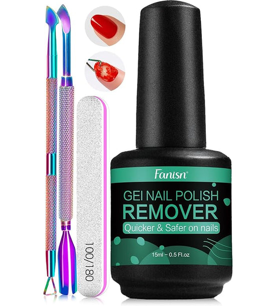 Gel Nail Polish Remover with Tools, 15ml (0.5 fl oz) - Acetone-Free, Quick Removal in 2-5 min, No Foil Soaking Needed, Safe for Natural Nails，Home DIY Use